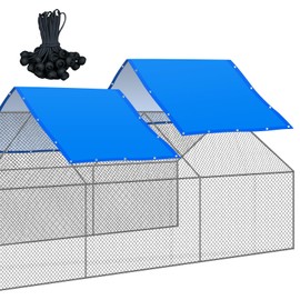 VitalCozy 2 Pcs Chicken Coop Cover Waterproof 11.5 x 6.6 ft Chicken Run Cover Coop Tarp Accessories for Winter with 50 Pcs Ball Bungees Cords for Outdoor (Blue)