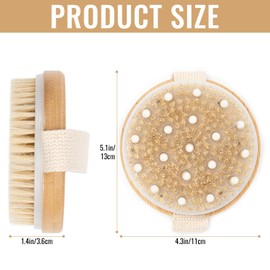 Bamboo Dry Body Brush with Natural Boar Bristles, Shower Exfoliating Brush with Massage Nodes, Dry Brushing Body Brush Lymphatic, Back Exfoliator Scrubber, Improve Circulation for Smooth Glowing Skin