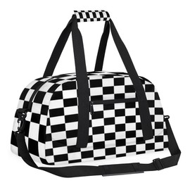 Kids Overnight Duffel Bags Checkered Black Travel Sports Gym Bags for Boy Waterproof Weekender Sleepover Bags Portable Carry on Tote Bag Work Out Bags
