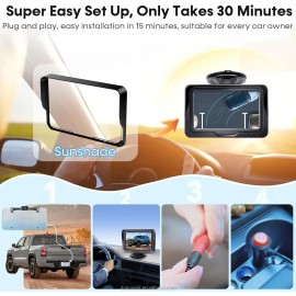 4.3 Inches Backup Camera Plug and Play: Waterproof clear Night Vision Rearview Camera with Monitor, Suitable for CarsView Angle: 149°, Color: Black, Resolution: 1920*1080