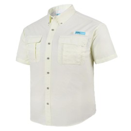 Men's UPF UV 50+ Sun Protection Magellan Fishing SPF Camping Hiking Short Sleeve Shirts(Beige White 4# L)