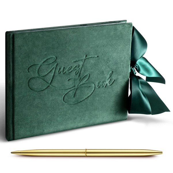 Panelee Wedding Guest Book with Pen Green Velvet Guest Book