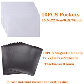 Large Dies and Stamps Storage Pockets 10 Pack Transparent Plastic Storage Envelopes & 10 Pack Soft Rubber Magnetic Sheets for Stamping Die Cuts DIY Scrapbooking Paper Card Craft Organizer Holder