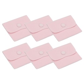 PATIKIL 4x3 Inch Jewelry Pouch, 6 Pcs Soft Velvet Pouches with Snap Button Portable Storage for Rings Necklace Bracelet Earring Watch, Light Pink