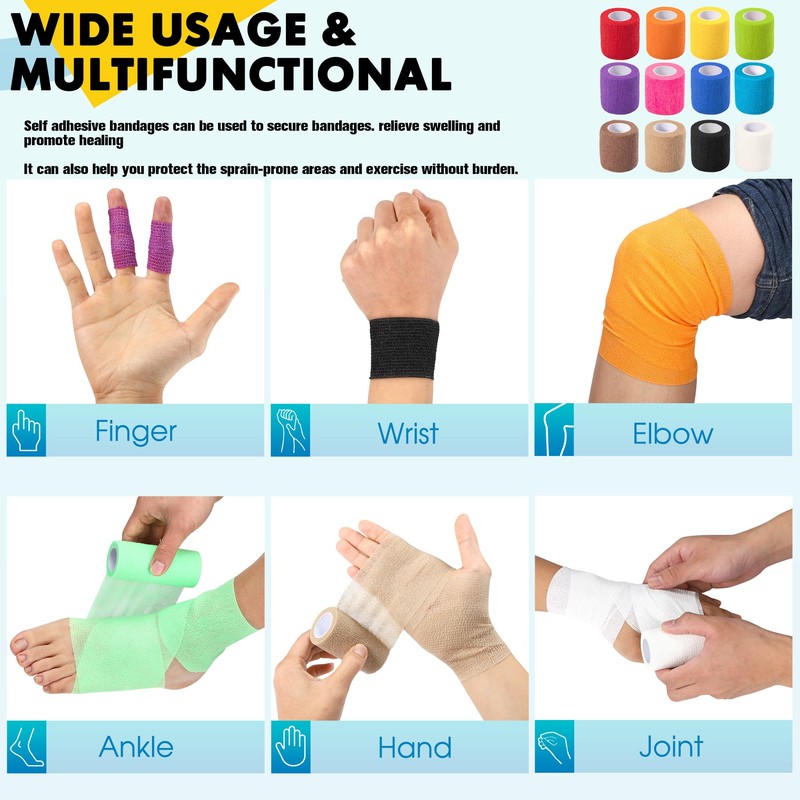 12 Pack Self Adhesive Bandage Wrap, 2 in x 5