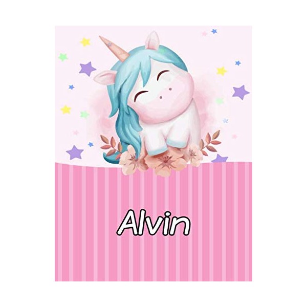 Alvin: Personalized Unicorn Journal For Girls - Cute Unicorn Notebook