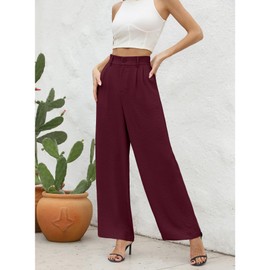 CZYINXIAN Women's High Waisted Wide Leg Casual Pants Flowy Business Work Casual Pants with Pockets(Wine Red,X-Large)