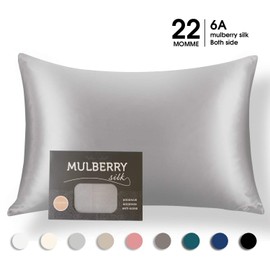 Cognatio 22 Momme 100% Mulberry Silk Pillowcase for Skin and Hair, Both Sides Pure Silk Pillow Case with Hidden Zipper, 1pc, Gift Box Packed, Standard 50 x 75 cm, Silvery Grey