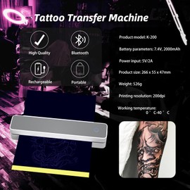 BAMTTOO Tattoo Transfer Machine Tattoo Stencil Printer Portable Thermal Printer Machine with 10pcs Transfer Paper 10pcs Thermal Paper Tattoo Printer Kit for Tattoo Artists Beginners