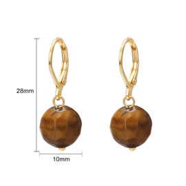 Vissen Tiger Eye Stone Earrings For Women Gold Plated Drop Leverback Earrings Ball Vintage Jewellery