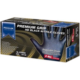 Premium Guard - Nitrile Gloves Heavy Duty 8 Mil Disposable, Powder Free, Black, 50 Gloves per Box (X-Large)