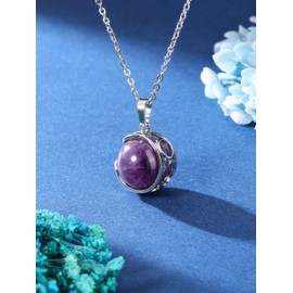 Jovivi Natural Amethyst Crystal Healing Stone 18mm Rotatable Purple Gemstone Ball Pendant Necklace Women Reiki Spiritual Jewellery Gifts for Her Christmas Birthday