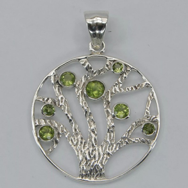 Amber America Genuine, Natural, Green PERIDOT Tree of Life Pendant,