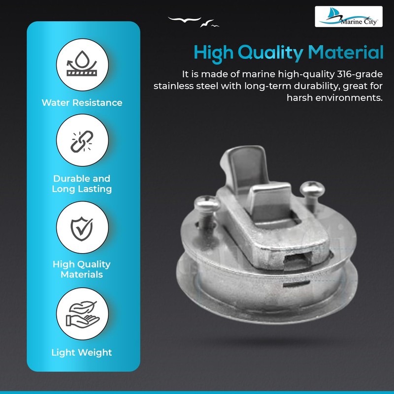 MARINE CITY Round Flush Pull Slam Latch, 316 Stainless Steel,