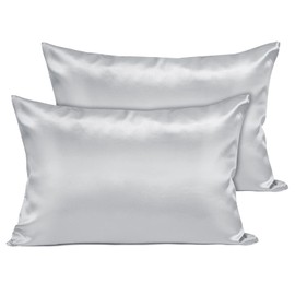 Fittia Satin Pillow Cases 2 Pack Standard, Satin Pillowcase for Hair and Skin with Zipper, Smoother & Softer Than Silk for Summer Cooling, 20''x26'', Silvergrey