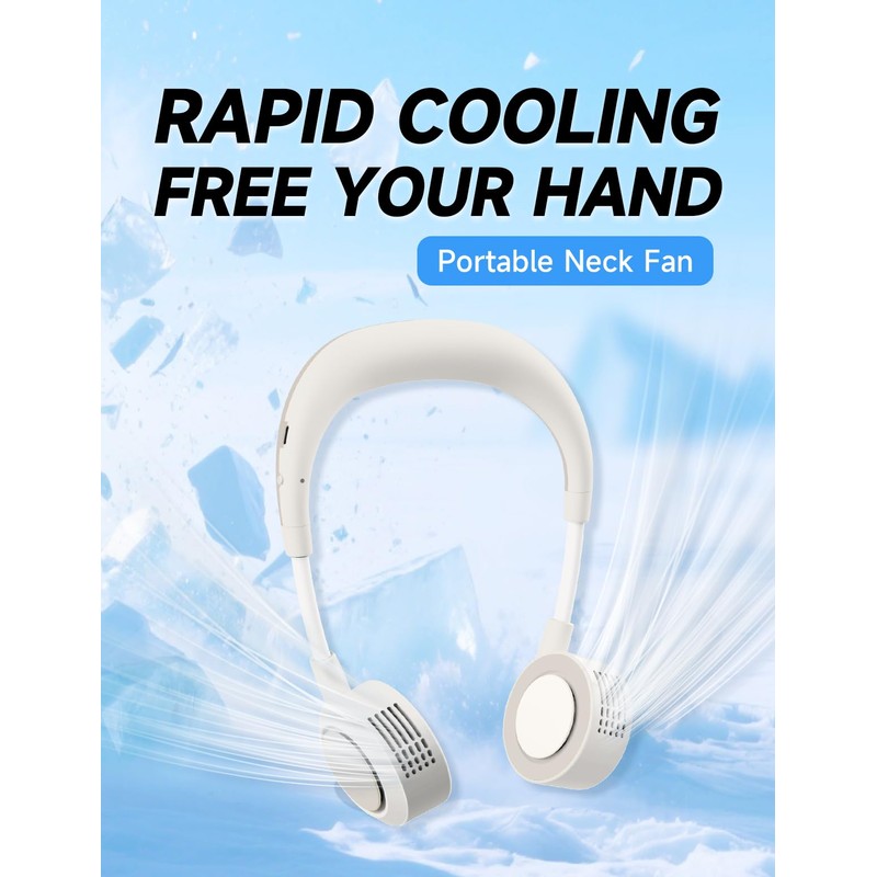KooBinKoo Portable Neck Fan, Hand-Free Fan, 5 Speeds, Foldable, Twistable,
