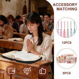 AHANKERE Bible Cover Case for Women, Quilted Large Handle Vegan Leather Bible Bags with Bible Study Supplies Accessories Church,Classroom,Campus,Neighborhood Association (Vintage Black,M/L)