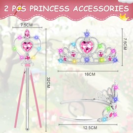 AOOTE Princess Dress Up Accessories Set with Crown and Wand, Fairy Wand Set for Birthday Party Cosplay Favors Role Play Toys (Pink)