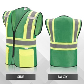 SULWZM High Visibility Reflective Safety Vest with Zipper and Pockets Green,M