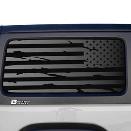 Bogar Tech Designs Precut Quarter Window American Flag Vinyl Decal Sticker Compatible with Jeep Wrangler JL 2 Door 2018-2025, Distressed Matte Black