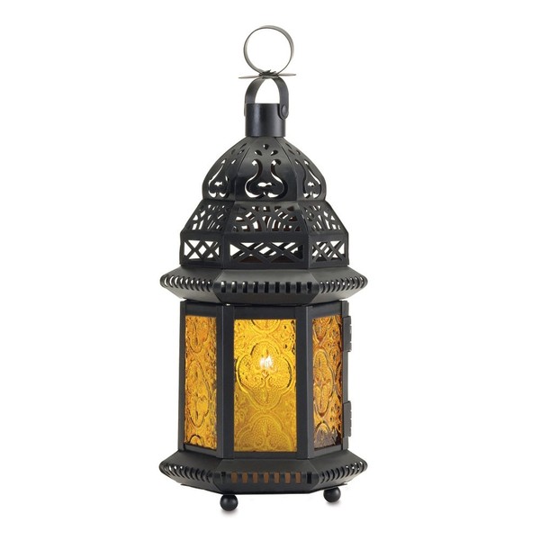 Accent Plus 37437 Yellow Glass Moroccan Lantern, Multicolor
