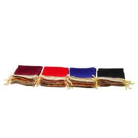 YoungJewl 24pcs Mixed Velvet Bags with Drawstrings Gold Trim Velvet Jewelry Pouches for Jewelry Wedding Candy Birthday Christmas Gift bags 4"x4.8",(Black,Blue,Red,Wine Red)