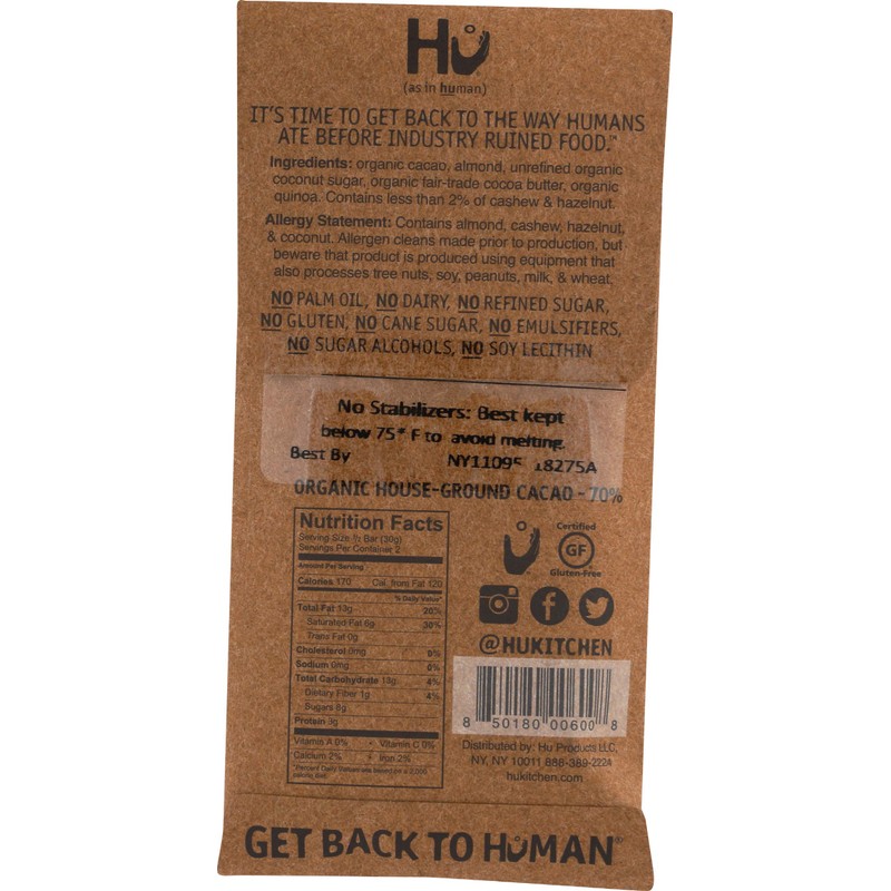 Hu Kitchen Almond Butter & Puffed Quinoa Chocolate Bar, 2.1