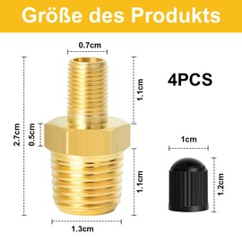 Pack of 4 1/4 inch NPT air compressor valve, 1/4 inch brass light compressor valve, tyre air valve, test valve, car valve, tank filling valves, tyre valve, 1/4 inch adapter rim valves for car, truck