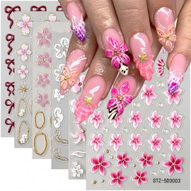 Flower Nail Art Stickers Decals Colorful Flower Nail Sticker Self Adhesive Five-Petaled Floral Bow Spring Summer Nails Art Design Stickers Decoration Accessories for Women and Girls DIY Nails