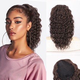 AISI BEAUTY Brown Ponytail Extension Curly Drawstring Ponytail for Women 14 Inch Fake Ponytail Synthetic Clip in Pony Tails Hair Extensions