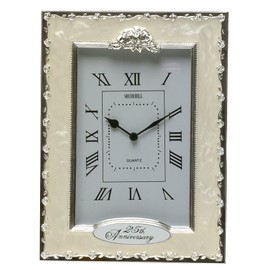 Shudehill Clocks-25th Anniversary Silver Wedding Celebration Quartz Table Clock, White, 19.5cm x 14.5cm