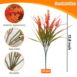 LAKYFCL 24PCS Artificial Fall Flowers for Outdoors – UV Resistant Fake Flowers, Lavender Artificial Flowers Plastic Faux Plants for Garden Home Porch Hanging Planters Window Box Decor Orange Color