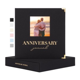 Rseozr Wedding Anniversary Journal Book for Couples - Linen Memory Scrapbook Album for 1st to 70th Anniversaries Marriage Keepsake Notebook for Newlywed Marriage (Black, 186 Pages)