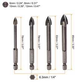 HARFINGTON 5pcs Titanium Coated Masonry Drill Bit Set, 6mm to 12mm Triangle Concrete Drill Bits Ceramic Tile Drill Bit with 1/4" Hex Shank for Mirror and Ceramic Tile on Concrete Brick Wall