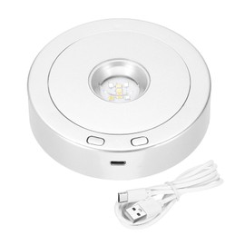 PATIKIL 4.5" x 3.5" Rotating LED Light Base Stand, Colorful Base Display Pedestals with 4 Revolving & 8 Light Modes Electric & Battery-Operated Platform for Crystal Decoration, Silver Tone