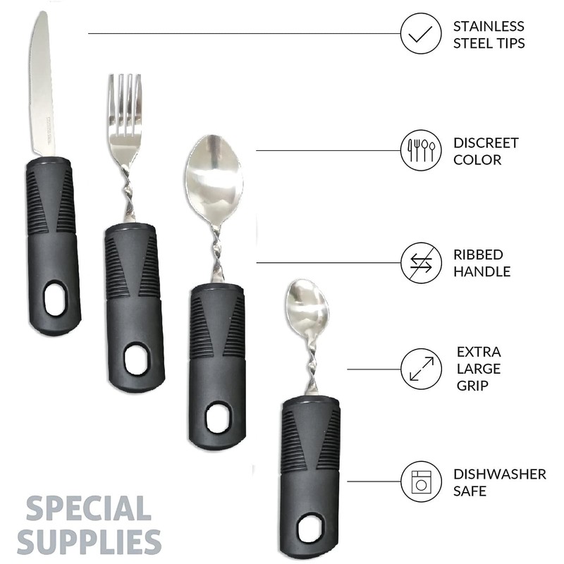 Extra Wide Handles Bendable Easy Grip Cutlery Set, Chunky Handles,