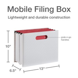 Pendaflex Mobile File Box with Handles, Easy Set Up, Collapse Down and Store Away, 13"W x 10"H x 6.5"D, Holds Letter Size Files, White (126119)