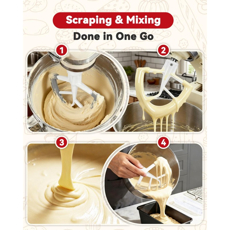 Flex Edge Beater Paddle for KitchenAid 4.5-5QT Tilt-Head Stand Mixer