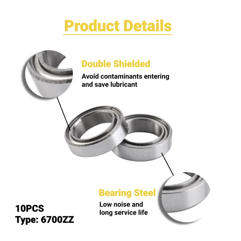 10Pcs Deep Groove Ball Bearings 6700ZZ Double-Shielded Thin Section Miniature