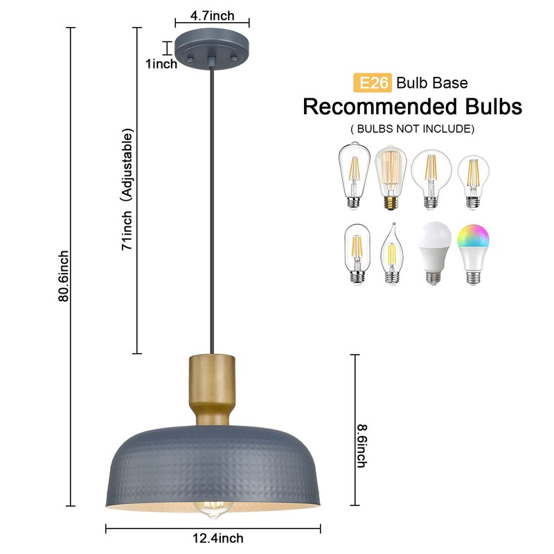 Luminzone Farmhouse Pendant Lights, Adjustable Hanging Light Fixtures with Hammered