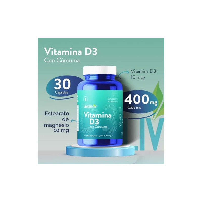 Liv Nutrition Vitamina D3 Suplemento alimenticio a base de Crcuma,
