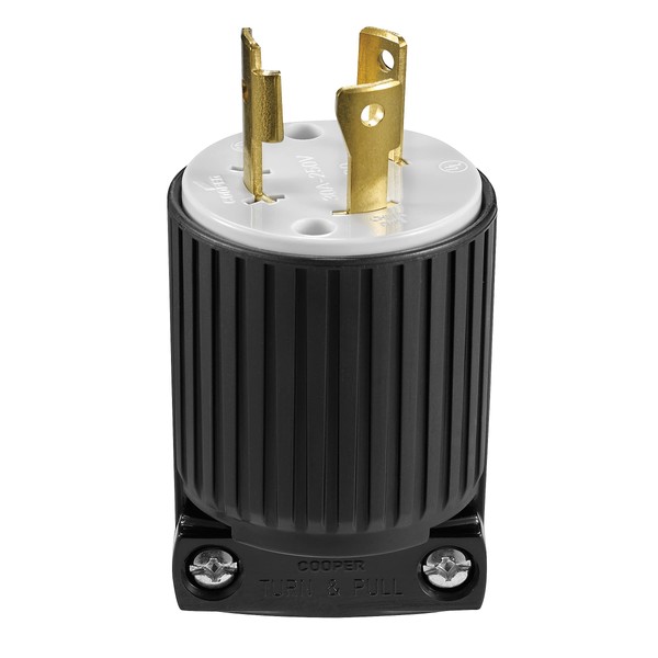 EATON L630P Twist Lock Electrical Plug, 250 V, 30 A, 2 P, 3 W, Black and White