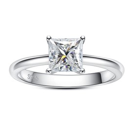 AimiIee Princess Cut Moissanite Engagement Rings 1.2ct D Color VVS1 Clarity Lab Grown Diamond S925 Sterling Silver 4 Prong Solitaire Promise Wedding Rings for Women with Certificate(8.5)