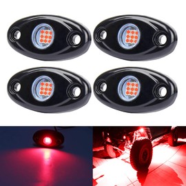 Red LED Rock Lights, 4 Pods Neon 12V Waterproof Underglow Underbody Kit Crawler Crawling Dome Exterior Wheel Lights for ATV RZR UTV SUV Off-Road Auto Boat Motorcycle Glow Trail Rig Fender Lamp