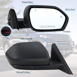 Lqito Right Passenger Side Mirror Compatible With 2020 2021 2022 2023 2024 2025 Ford Explorer With Manual Folding Power Glass Heated Blind Spot Black Replace#LB5Z17682BA(7Pins)