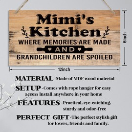 Mimi's Kitchen Sign - Where Memories Are Made and Grandchildren are Spoiled, Mimi Home Decor for Kitchen, Decorative Hanging Wall Plaque Wood Sign, Mom Gift, Mimi Gift from Grandson Granddaughter