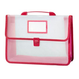 File Folder with Handle PP Plastic Transparent A4 Portfolio Oxford Cloth Edge Waterproof and Button Closure File Wallet Document Folder Organizer for Office School Home (Red)