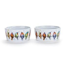DEMDACO Dean Crouser Hummingbirds On A Wire Vibrant Watercolor Style Multicolor 8 Ounce Stoneware Cooking Baking Ramekins, Set of 2