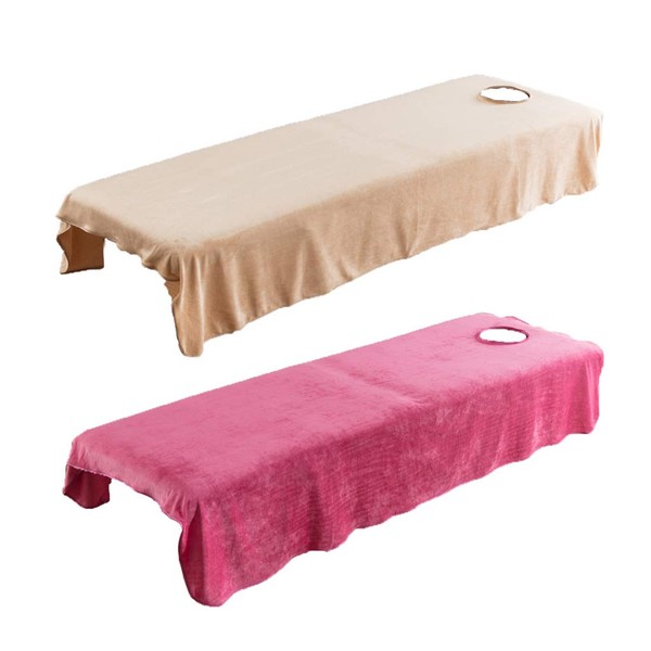 perfk 2 x Bed Sheet Spa Massage Treatment Bed Sheet Massage Cover Camel + Pink