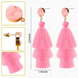 Tassel Earrings for Women,Boho Earrings for Women,Pink Earrings,Pink Earrings for Women,Hot Pink Earrings,Pride Earrings,Beaded Earrings for Women Dangling,Earrings Accessories,Flower Earrings